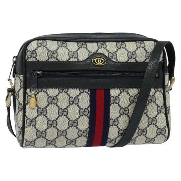 GUCCI GG Supreme Sherry Line Shoulder Bag PVC Navy Gold Red 010 378 Auth - Picture 1 of 16